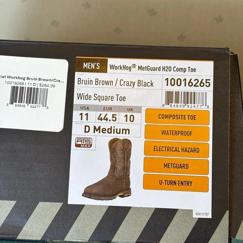 Ariat WorkHog Wide Square Toe MetGuard Waterproof Composite Work Boot Size 11